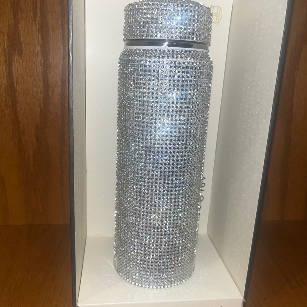 House of Harlow Silver Rhinestone Water Bottle NEW IN BOX
